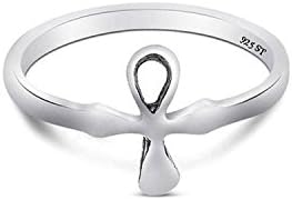 Authentic 925 Sterling Silver Egyptian Ankh Cross Ring Sizes - 9