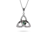 Sterling Silver Celtic Trinity Knot Pendant With Green CZ
