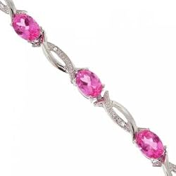 Pink Topaz & Diamond Bracelet in Ribbon Accented White Gold