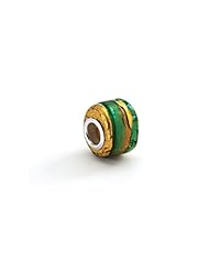 Gold and Green Italian Murano Glass Charm for 3mm Charm Bracelets