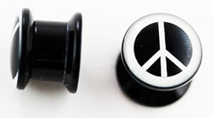 Peace Sign Ear Plug (4g) - Black and White - Screw Fit Tunnel Flesh Plug Body...