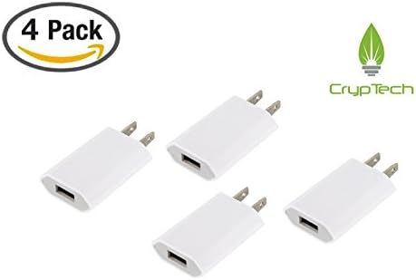 4 PACK Cryptech Universal Travel/wall Charger Adapter, White Universal USB Port Colors USB AC/DC Power Adapter Home Wall Charger Plug W/ Easy Grip for iPhone 6/6 plus 5S 5 4S Samsung Galaxy S5 S4 S3