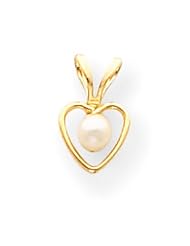 14k Yellow Gold 15in 3mm Cultured Pearl Heart Birthstone Necklace