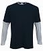 Fruit of the Loom plain layered long sleeve t-shirt Navy and Heather grey Large (41 - 43 inch chest)