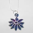 Open Lotus Blossom Flower Pendant in Sterling Silver with Patina Finish on a 16" Box Chain, #9146