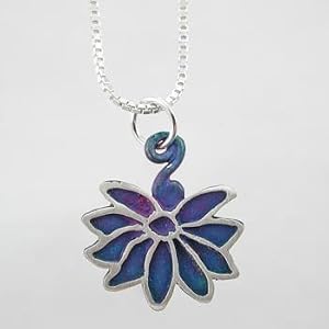 Open Lotus Blossom Flower Pendant in Sterling Silver with Patina Finish on a 16" Box Chain, #9146