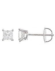 14k White Gold Princess Cut Diamond Stud Earrings (1/3 Cttw, VS Clarity, F Color)