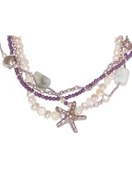 MyStrand Life at Sea Necklace, Adjustable Length 16" - 24" - 32": Multi Strand Sterling Silver, Amethyst, Pearl, Aquamarine Beaded Necklace Set with Sea Star Starfish