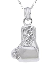 Solid 0.925 Sterling Silver Boxing Gloves Charm Pendant Necklace