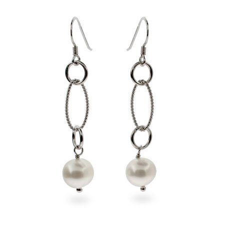 Freshwater Pearl Oval Cable Link Earrings