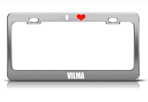 Vilma Name White Chrome Metal License Plate Frame Tag Border