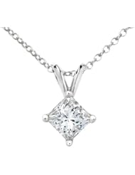 Premium Quality Princess Cut Diamond Solitaire Pendant Necklace 1.0 Carat (ctw) in 14K White Gold with Chain (SI1)