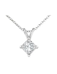 Princess Cut Diamond Solitaire Pendant Necklace 1/20 Carat (ctw) in 10K White Gold with Chain