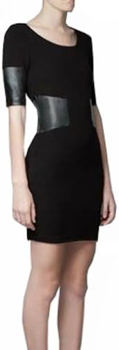 Womens Sexy PU Patchwork Bodycon Stretch Mini Empire Short Sleeve Party Club Dress (US6/EU36/XL)