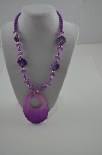 Necklaces Oval Shell Pendant with Beads Purple 3 extensions