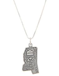 Sterling Silver Mississippi the Magnolia State Charm with Box Chain Necklace