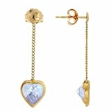 14K Gold Lavender cz Heart Chain Earrings