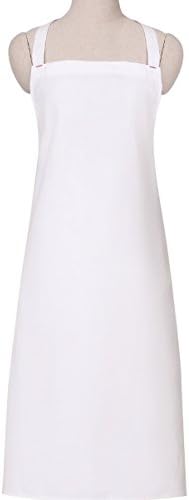 Professional White Chef Apron,100% Cotten Extra Length for Kitchen Chef Grilling &amp; Cooking, Adjustable Ties