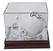 BallQube Mini Helmet Holder Display with Wood Base and UV Protection - Football Helmet, Goalie Mask, Racing Helmet - Sports Memoriablia Display Case - Sportscards Collecting Supplies