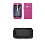 Nokia N8 Silicone Hot Pink Gel Skin Cover Case + Leather Case Side Pouch fo ....