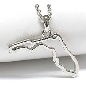 Trendy State of Florida (FL) Outline Charm Necklace Silver Tone