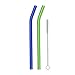 Hummingbird Glass Straws Blue and Green Bent Combo 9 in x 9.5 mm 2 Pack With Cleaning Brush