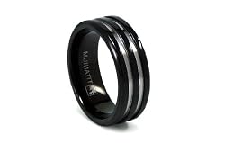 Black PVD Titanium Ring with grooving 8mm