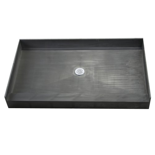 Tile Redi 3054C-PVC Black 3054 54 x 30 Shower Pan with Single Curb and Center Drain for Alcove Ins