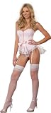 Sexy Pink Lace Overlay Corset Lingerie - 5 Piece Set
