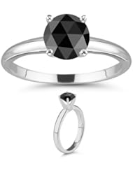 3/4 (0.71-0.80) Cts Round Rose Cut A Black Diamond Solitaire Ring in 14K White Gold