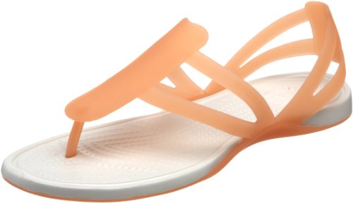 crocs Women's Adrina Strappy Thong Sandal,Grapefruit/Oyster,4 M US