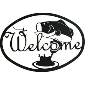 Indoor/Outdoor Wrought Iron Fishing Bass Welcome Sign