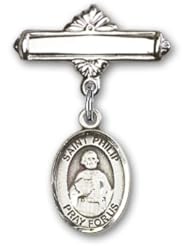 Sterling Silver Baby Badge with St. Philip the Apostle Charm and Polished Badge Pin