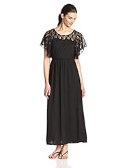 Elasticized   Waistline Flutter Lace Maxi Dress 