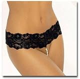 Fantasy Black Sensual Single Strand Pearl Thong - Regular