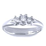 1/4 Carat Princess & Round Diamond 14k White Gold Three Stone Ring