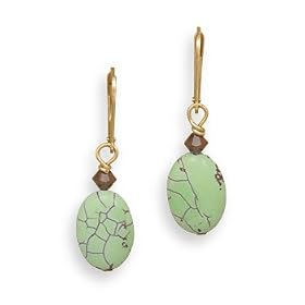 14/20 Gold Filled Lever Back Earrings with Dyed Howlite and Swarovski Crystal (Free Shipping)
