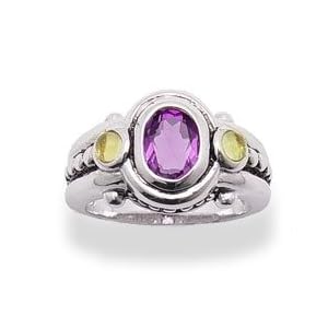 Buy Heavy Genuine Oval Amethyst and Citrine Rhodium Plated Sterling Silver Ring (Size 6,8,9) by Silver Insanity