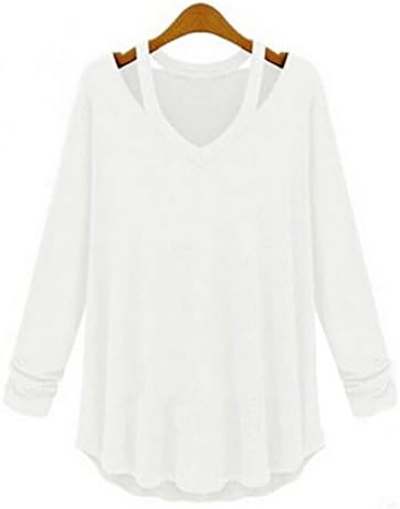 Sunshy Womens Casual Long Sleeve Plus Size Top Tshirts (White, M)