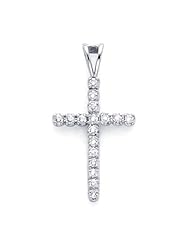 14k White Gold New Classic Round Diamond Cross Pendant (G-H Color, I1 Clarity)