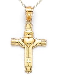14kt Yellow Gold Medium Claddagh Cross Pendant - Chain Included