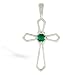 14K White Gold Round Created Emerald Cross Pendant