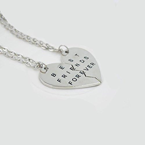 Best Friends BFF Forever Best Bitches Heart Pendant Necklaces (2 Pc) (Silver-2pc)