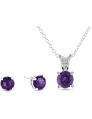 Sterling Silver 6mm Round Gemstone Stud Earrings and Pendant Necklace Jewelry Set