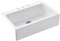 Hot Sale KOHLER K-6546-3-0 Dickinson Apron-Front, Tile-In Kitchen Sink, White