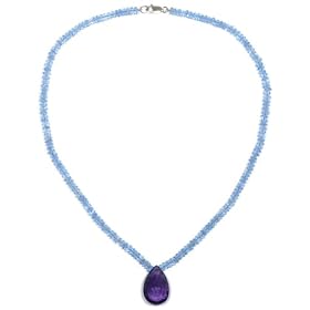 14k Yellow Gold Blue Topaz Roundel Necklace w Pear Shaped Amethyst Drop... by Amazon.com Collection