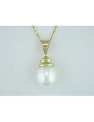 14K Yellow gold 11-12 MM Freshwater Cultured Pearl Drop Pendant, 17"