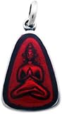 Red Buddha Amulet Silver Tone Pewter Pendant Necklace
