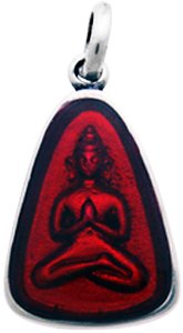 Red Buddha Amulet Silver Tone Pewter Pendant Necklace
