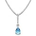 14k White Gold Pear Shaped Blue Topaz and Diamond Drop Pendant with Chain